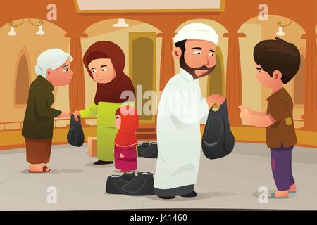 Un vecteur illustration de musulmans en donnant des dons aux pauvres Illustration de Vecteur