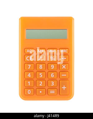 Calculatrice Orange isolé sur blanc avec clipping path Banque D'Images