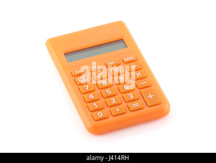 Calculatrice Orange isolé sur blanc avec clipping path Banque D'Images