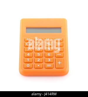 Calculatrice Orange isolé sur blanc avec clipping path Banque D'Images