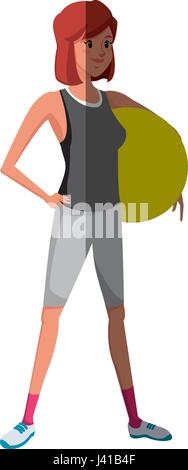 Sport girl holding fitball exercice de droit Illustration de Vecteur