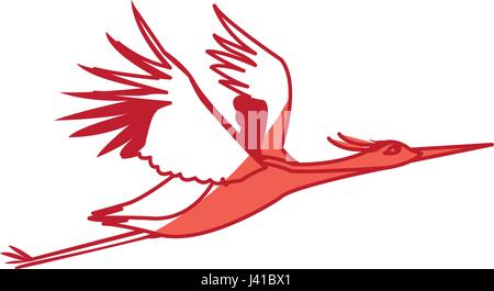 Le japonais traditionnels, des plumes de grue flying red line Illustration de Vecteur