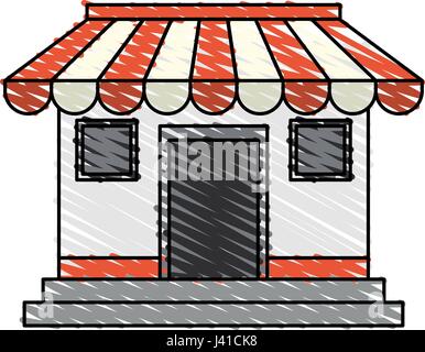 Crayon couleur façade cartoon bande shop store Illustration de Vecteur