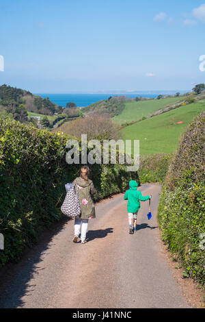 L'espoir des terres agricoles à Barton vers Hope Cove, Kingsbridge, dans le sud du Devon, Angleterre, Royaume-Uni. Banque D'Images