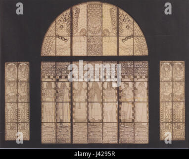 Le Westfenster (fenêtre ouest) du Kirche am Steinhof à Vienne, conçu par l'artiste Kolo Moser, est un exemple renommé de sécessionnistes Le design de la fenêtre présente des verreries complexes et des motifs symboliques. Banque D'Images