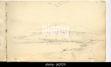 Cette image représente une vue de la rivière Santa Cruz, située à 130 miles de son embouchure, regardant vers le sud-ouest. La photographie ou l'illustration met en valeur le paysage naturel de la rivière et de ses environs, offrant un aperçu des caractéristiques géographiques et de l'environnement de la région. Banque D'Images