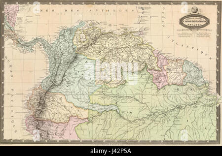 Une carte historique de 1860 représentant les républiques du nord de l'Amérique du Sud, y compris des pays comme la Colombie, le Venezuela et l'Équateur, montrant les divisions politiques de la région à cette époque. Banque D'Images