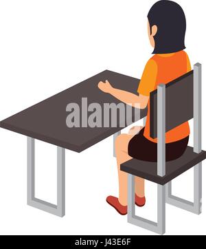 Caractère avatar isométrique businesswoman sitting in restaurant Illustration de Vecteur