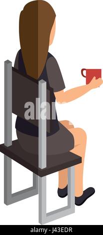 Businesswoman drinking coffee caractère avatar isométrique assis Illustration de Vecteur