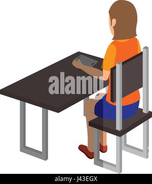 Caractère avatar isométrique businesswoman sitting in restaurant Illustration de Vecteur