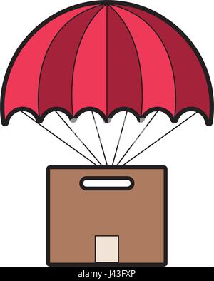 Carton d'emballage avec l'icône de parachute Illustration de Vecteur