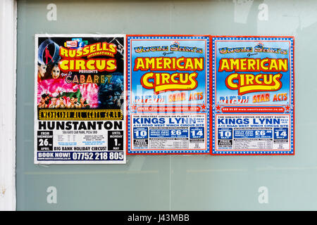 Publicité affiches International du Cirque Russells et Oncle Sam's Great American Circus Banque D'Images