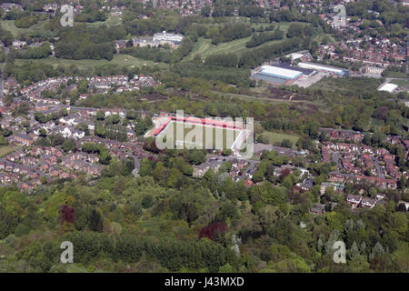 Vue aérienne du terrain de football de Salford City FC, Salford, Royaume-Uni Banque D'Images