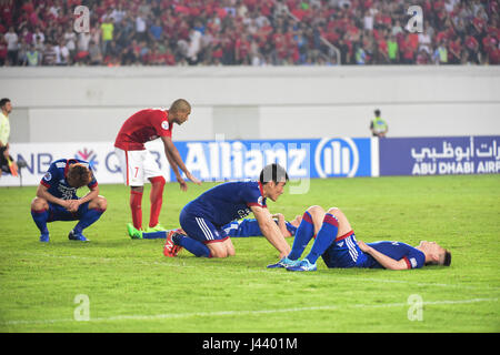 Guangzhou, la province chinoise du Guangdong. 9 mai, 2017. Les joueurs de Corée du Sud de Suwon Samsung Bluewings oeil enfoncé après la ronde 6 match contre la Chine Guangzhou Evergrande FC à la Ligue des Champions de l'AFC 2017 à Guangzhou, capitale du sud de la province chinoise du Guangdong, le 9 mai 2017. Credit : Liu Dawei/Xinhua/Alamy Live News Banque D'Images