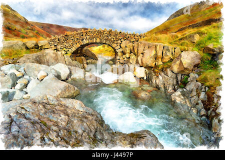 L'aquarelle de Stockley Bridge près de Allerdale dans le Parc National de Lake District en Cumbrie Banque D'Images