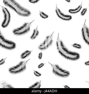Seamless background délicate de plumes noires sur un fond blanc. Illustration de Vecteur