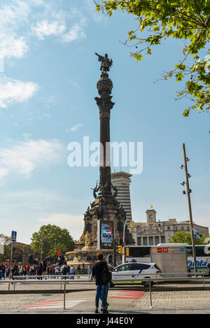 Barcelone, Espagne - 15 Avril 2017 : l'Espagne. Barcelone. Monument de Colomb Banque D'Images