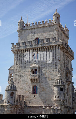 Le Portugal, l'Estredmadura, Lisbonne, Belém, Torre de Belem construit comme forteresse tour entre 1515-1521 sur les rives du Tage. Banque D'Images