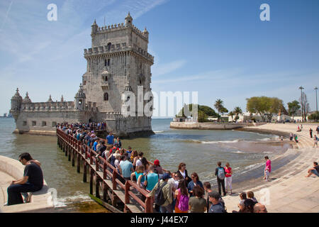 Le Portugal, l'Estredmadura, Lisbonne, Belém, Torre de Belem construit comme forteresse tour entre 1515-1521 sur les rives du Tage. Banque D'Images