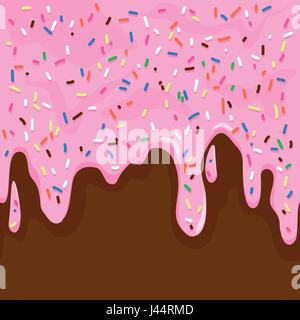 Glaçage rose avec paillettes colorées sur le chocolat dégoulinant Illustration de Vecteur