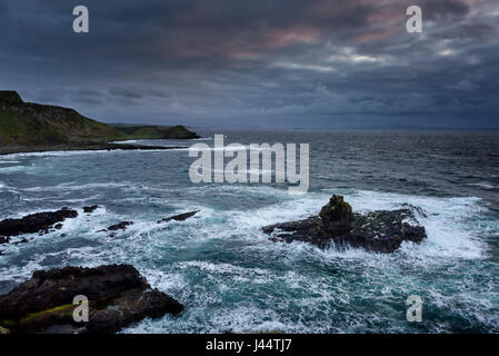 Spectaculaire littoral à des géants sur la côte de Causeway Bushmills ours dans Moyle Pays Antrim en Irlande du Nord Banque D'Images
