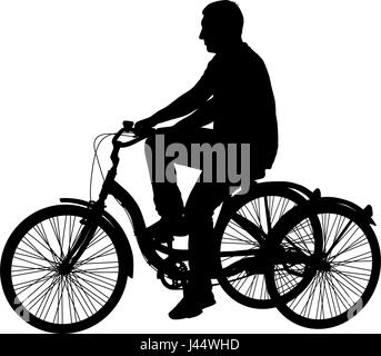 Silhouette d'un homme de tricycle sur fond blanc Illustration de Vecteur