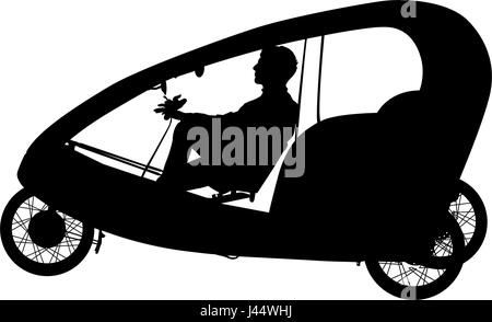 Silhouette d'un homme de tricycle sur fond blanc Illustration de Vecteur