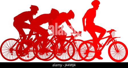 Silhouettes de racers sur une bicyclette, lutte à la ligne d'arrivée Illustration de Vecteur