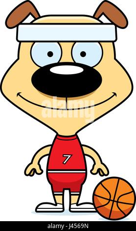 Un joueur de basket-ball de dessin animé chiot en souriant. Illustration de Vecteur