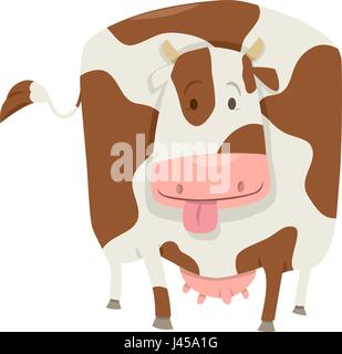 Cartoon Illustration of Cute Spotted Cow Caractère des animaux de ferme Illustration de Vecteur