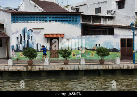 L'art de rue le long de la rivière Melaka, Malacca, Malaisie Banque D'Images