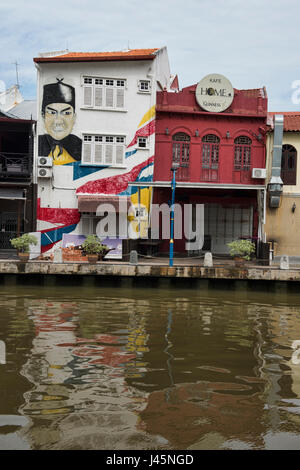 L'art de rue le long de la rivière Melaka, Malacca, Malaisie Banque D'Images