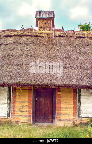 Cabane en bois de l'Ukraine d'image enfermés de chaume Banque D'Images