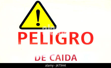 Peligro de Caida - Danger de chute signe en espagnol Banque D'Images