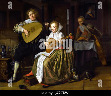 Un jeune homme et une femme faisant de la musique 1630 Jan Miense Molenaer 1610 -1665. Haarlem. ( Un élève de Frans Hals et Adriaen van Ostade Adriaen Brouwer. Judith Leyster, mari de femme peintre ,néerlandais aux Pays-Bas, Banque D'Images