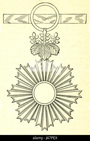 L'« ordre du Soleil levant, 1re classe » est un prestigieux honneur japonais décerné pour ses contributions distinguées au Japon. Cette image, tirée d'un livre de 1902, illustre le design de la médaille et son importance historique dans le système de reconnaissance de Japanâ€™s. Banque D'Images