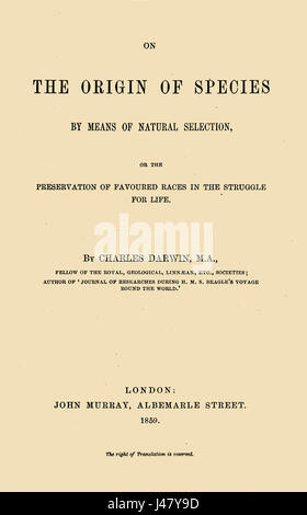 Origine des espèces de 1859 page de titre Banque D'Images