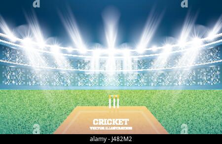 Stade de Cricket avec spots. Vector Illustration. Illustration de Vecteur