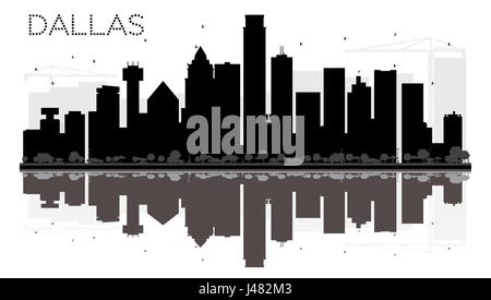 Dallas city skyline silhouette noir et blanc avec reflets. vector illustration. simple télévision concept pour tourisme présentation, bannière, un placard Illustration de Vecteur