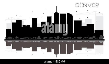 Denver city skyline silhouette noir et blanc avec reflets. vector illustration. simple télévision concept pour tourisme présentation, bannière Illustration de Vecteur