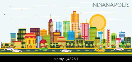 Indianapolis skyline avec bâtiments et couleur ciel bleu. vector illustration. Les voyages d'affaires et tourisme concept avec des bâtiments modernes. Illustration de Vecteur