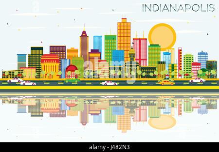 Indianapolis Skyline avec les bâtiments, de couleur bleu ciel et les réflexions. Vector Illustration. Les voyages d'affaires et tourisme Concept avec des bâtiments modernes. Illustration de Vecteur