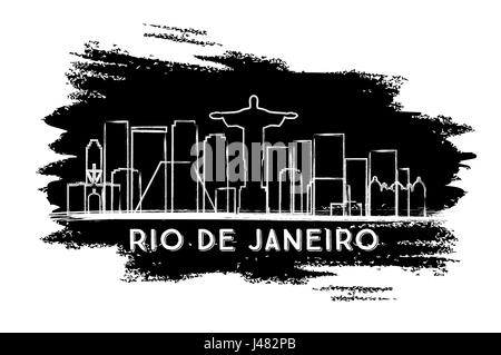 Rio de Janeiro skyline silhouette. croquis à main. Les voyages d'affaires et tourisme concept avec l'architecture historique. Illustration de Vecteur