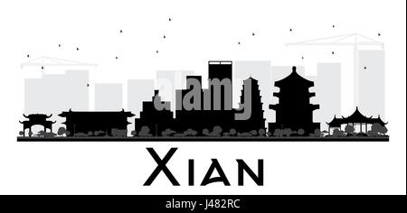 Xian City skyline silhouette noir et blanc. Vector illustration. Concept simple pour le tourisme présentation, bannière, un placard ou un site web. Illustration de Vecteur