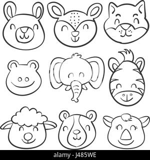 Illustartion vecteur tête animale part attirer doodles Illustration de Vecteur