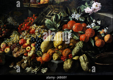 Baroque. Abraham BRUEGHEL (1631-1697). Giuseppe Ruoppolo ( ?-1710). Nature morte avec fruits et fleurs, 1680-85. Détail. Huile sur toile. Musée national de Capodimonte. Naples. L'Italie. Banque D'Images
