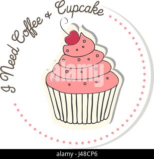 Muffin. Blueberry, chocolat et aux pépites de chocolat. Vector illustration dans un style simple. texte j'ai besoin de Café Cupcake . Illustration de Vecteur