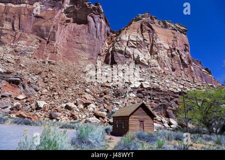 Les colons mormons dans l'école historique Fruita, Capitol Reef National Park, Utah, United States Banque D'Images