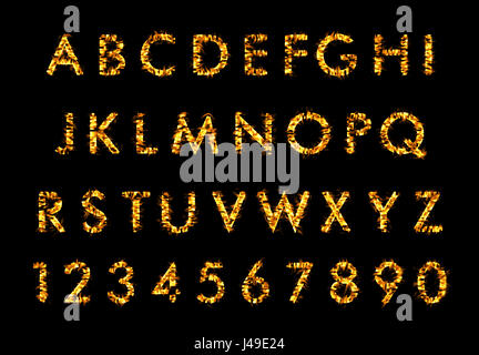 Police incendie lettre, l'alphabet en flammes Banque D'Images