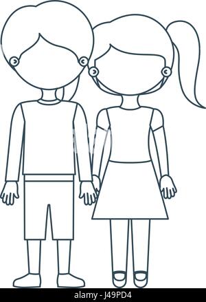 Contour bleu avec enfants Couple sans visage mains prises Illustration de Vecteur